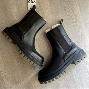 Zara boots leather lug sole ankle boots